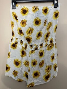 Sunflower Print Strapless Romper